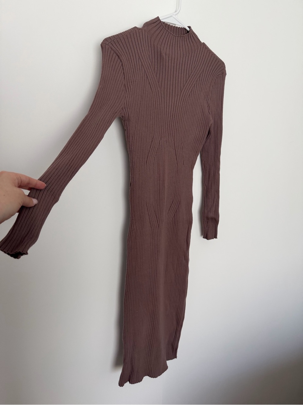 NWT The Workshop Brown Ribbed Knit Midi Sweater Dress Funnel Neck Large - Picture 3 of 6
